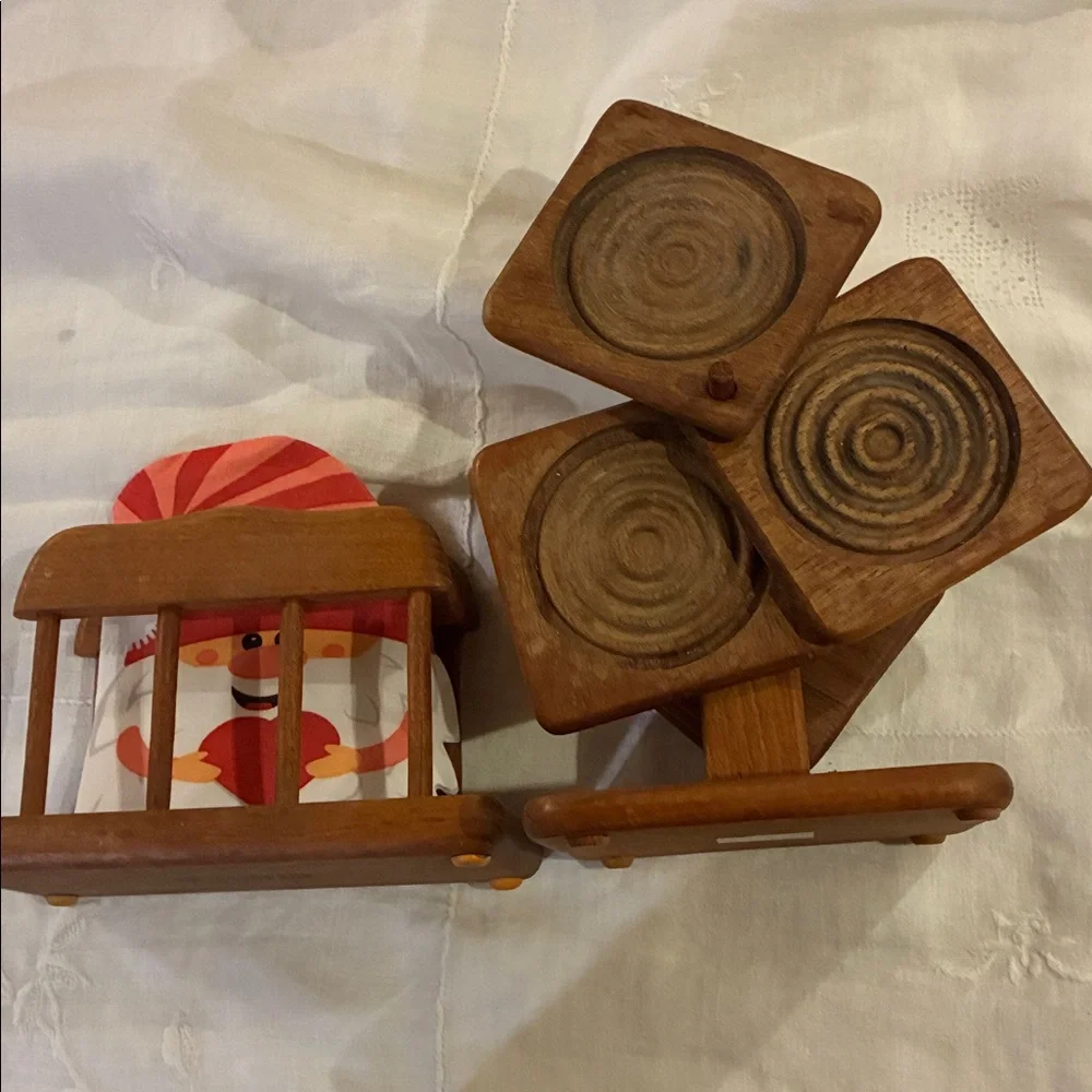 Goodwood Coasters Teakwood Set/6 W/ Organizer + Napkin Holder Set 3 Collectibles